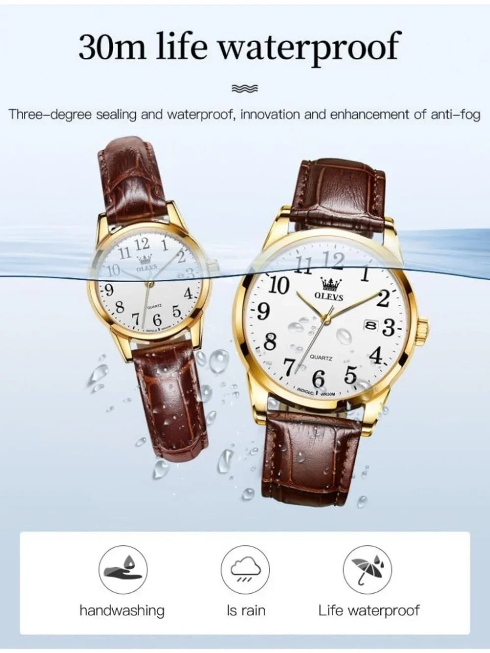 Men's Brown Gold Analog Stainless Steel Roman Numbers Waterproof Classic Watch